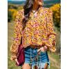 imageHOTOUCH Womens Long Sleeve Tops Boho Floral Printed Blouses Casual V Neck Pleated Drawstring Peasant ShirtsMulticolor Yellow