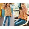 imageHOTOUCH Womens Long Sleeve Tops Boho Floral Printed Blouses Casual V Neck Pleated Drawstring Peasant ShirtsMulticolor Yellow