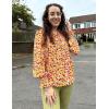 imageHOTOUCH Womens Long Sleeve Tops Boho Floral Printed Blouses Casual V Neck Pleated Drawstring Peasant ShirtsMulticolor Yellow