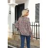 imageHOTOUCH Womens Long Sleeve Tops Boho Floral Printed Blouses Casual V Neck Pleated Drawstring Peasant ShirtsPrinted Black