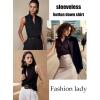 imageHOTOUCH Womens Sleeveless Button Down Shirts HiddenButton Front Casual Loose Dressy Blouses V Neck Work Tank TopsBlack