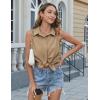 imageHOTOUCH Womens Sleeveless Button Down Shirts HiddenButton Front Casual Loose Dressy Blouses V Neck Work Tank TopsKhaki