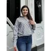 imageHOTOUCH Womens Striped Button Down Shirts Casual Long Sleeve Boyfriend Loose Collared Blouses TopsBlack