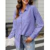 imageHOTOUCH Womens Striped Button Down Shirts Casual Long Sleeve Boyfriend Loose Collared Blouses TopsBlue Purple