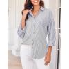 imageHOTOUCH Womens Striped Button Down Shirts Casual Long Sleeve Boyfriend Loose Collared Blouses TopsBlue and White
