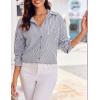 imageHOTOUCH Womens Striped Button Down Shirts Casual Long Sleeve Boyfriend Loose Collared Blouses TopsBlue and White