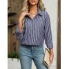 imageHOTOUCH Womens Striped Button Down Shirts Casual Long Sleeve Boyfriend Loose Collared Blouses TopsNavy White