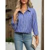 imageHOTOUCH Womens Striped Button Down Shirts Casual Long Sleeve Boyfriend Loose Collared Blouses TopsRoyal Blue