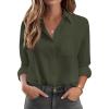 imageHOTOUCH Womens Button Down Shirt Cotton V Neck Work Office Blouse Dressy Casual Loose Long Sleeve Tops with PocketArmy Green