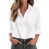 imageHOTOUCH Womens Button Down Shirt Cotton V Neck Work Office Blouse Dressy Casual Loose Long Sleeve Tops with PocketWhite