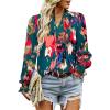 imageHOTOUCH Womens Long Sleeve Tops Boho Floral Printed Blouses Casual V Neck Pleated Drawstring Peasant ShirtsMulticolor Blue