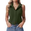 imageHOTOUCH Womens Sleeveless Button Down Shirts HiddenButton Front Casual Loose Dressy Blouses V Neck Work Tank TopsArmy Green