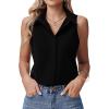 imageHOTOUCH Womens Sleeveless Button Down Shirts HiddenButton Front Casual Loose Dressy Blouses V Neck Work Tank TopsBlack