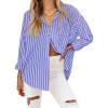 imageHOTOUCH Womens Striped Button Down Shirts Casual Long Sleeve Boyfriend Loose Collared Blouses TopsBlue Purple