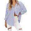 imageHOTOUCH Womens Striped Button Down Shirts Casual Long Sleeve Boyfriend Loose Collared Blouses TopsBlue White