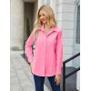 imageHOTOUCH Button Down Shirt Women Casual Blouse Office Boyfriend Long Sleeve TopsHot Pink