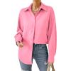imageHOTOUCH Button Down Shirt Women Casual Blouse Office Boyfriend Long Sleeve TopsHot Pink