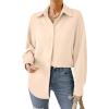 imageHOTOUCH Button Down Shirt Women Casual Blouse Office Boyfriend Long Sleeve TopsKhaki