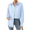 imageHOTOUCH Button Down Shirt Women Casual Blouse Office Boyfriend Long Sleeve TopsLight Blue