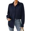 imageHOTOUCH Button Down Shirt Women Casual Blouse Office Boyfriend Long Sleeve TopsNavy