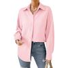 imageHOTOUCH Button Down Shirt Women Casual Blouse Office Boyfriend Long Sleeve TopsPink