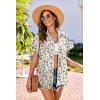 imageHOTOUCH Linen Cotton Womens Short Sleeve Shirts V Neck Collared Button Down Blouse Tops S3XLA01floral Cream