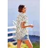 imageHOTOUCH Linen Cotton Womens Short Sleeve Shirts V Neck Collared Button Down Blouse Tops S3XLA01floral Cream