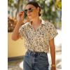 imageHOTOUCH Linen Cotton Womens Short Sleeve Shirts V Neck Collared Button Down Blouse Tops S3XLA01floral Cream