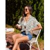 imageHOTOUCH Linen Cotton Womens Short Sleeve Shirts V Neck Collared Button Down Blouse Tops S3XLA01floral Cream