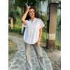imageHOTOUCH Linen Cotton Womens Short Sleeve Shirts V Neck Collared Button Down Blouse Tops S3XLA01white