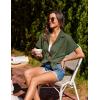 imageHOTOUCH Linen Cotton Womens Short Sleeve Shirts V Neck Collared Button Down Blouse Tops S3XLArmy Green