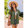 imageHOTOUCH Linen Cotton Womens Short Sleeve Shirts V Neck Collared Button Down Blouse Tops S3XLArmy Green