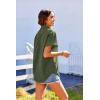 imageHOTOUCH Linen Cotton Womens Short Sleeve Shirts V Neck Collared Button Down Blouse Tops S3XLArmy Green