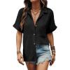 imageHOTOUCH Linen Cotton Womens Short Sleeve Shirts V Neck Collared Button Down Blouse Tops S3XLBlack