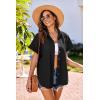 imageHOTOUCH Linen Cotton Womens Short Sleeve Shirts V Neck Collared Button Down Blouse Tops S3XLBlack
