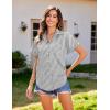 imageHOTOUCH Linen Cotton Womens Short Sleeve Shirts V Neck Collared Button Down Blouse Tops S3XLBlack Stripe