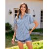 imageHOTOUCH Linen Cotton Womens Short Sleeve Shirts V Neck Collared Button Down Blouse Tops S3XLBlue Stripe