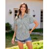 imageHOTOUCH Linen Cotton Womens Short Sleeve Shirts V Neck Collared Button Down Blouse Tops S3XLFloral Blue