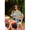 imageHOTOUCH Linen Cotton Womens Short Sleeve Shirts V Neck Collared Button Down Blouse Tops S3XLFloral Green