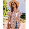 imageHOTOUCH Linen Cotton Womens Short Sleeve Shirts V Neck Collared Button Down Blouse Tops S3XLFloral Pink
