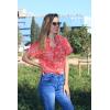 imageHOTOUCH Linen Cotton Womens Short Sleeve Shirts V Neck Collared Button Down Blouse Tops S3XLFloral Red