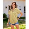 imageHOTOUCH Linen Cotton Womens Short Sleeve Shirts V Neck Collared Button Down Blouse Tops S3XLFloral Yellow