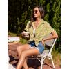 imageHOTOUCH Linen Cotton Womens Short Sleeve Shirts V Neck Collared Button Down Blouse Tops S3XLFloral Yellow