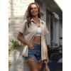 imageHOTOUCH Linen Cotton Womens Short Sleeve Shirts V Neck Collared Button Down Blouse Tops S3XLKhaki