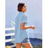 imageHOTOUCH Linen Cotton Womens Short Sleeve Shirts V Neck Collared Button Down Blouse Tops S3XLLight Blue