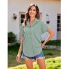 imageHOTOUCH Linen Cotton Womens Short Sleeve Shirts V Neck Collared Button Down Blouse Tops S3XLLight Green