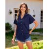 imageHOTOUCH Linen Cotton Womens Short Sleeve Shirts V Neck Collared Button Down Blouse Tops S3XLNavy Blue