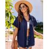 imageHOTOUCH Linen Cotton Womens Short Sleeve Shirts V Neck Collared Button Down Blouse Tops S3XLNavy Blue