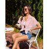 imageHOTOUCH Linen Cotton Womens Short Sleeve Shirts V Neck Collared Button Down Blouse Tops S3XLPink