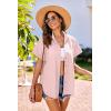 imageHOTOUCH Linen Cotton Womens Short Sleeve Shirts V Neck Collared Button Down Blouse Tops S3XLPink